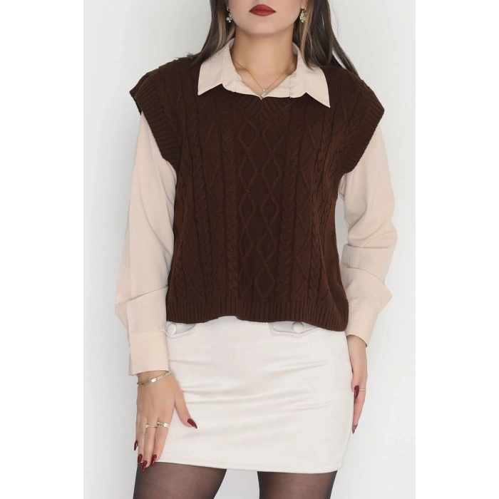 V Yaka Süveter  Kahve - 4049.1577.