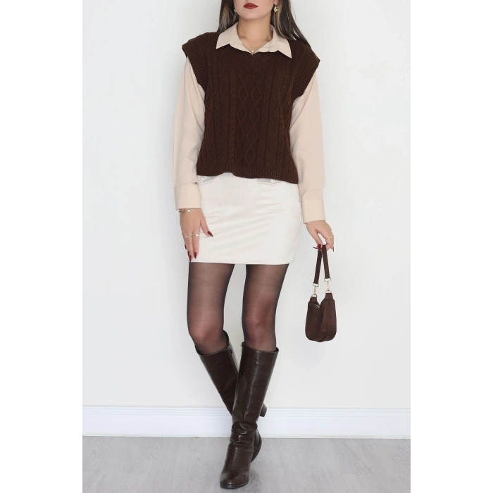 V Yaka Süveter  Kahve - 4049.1577.