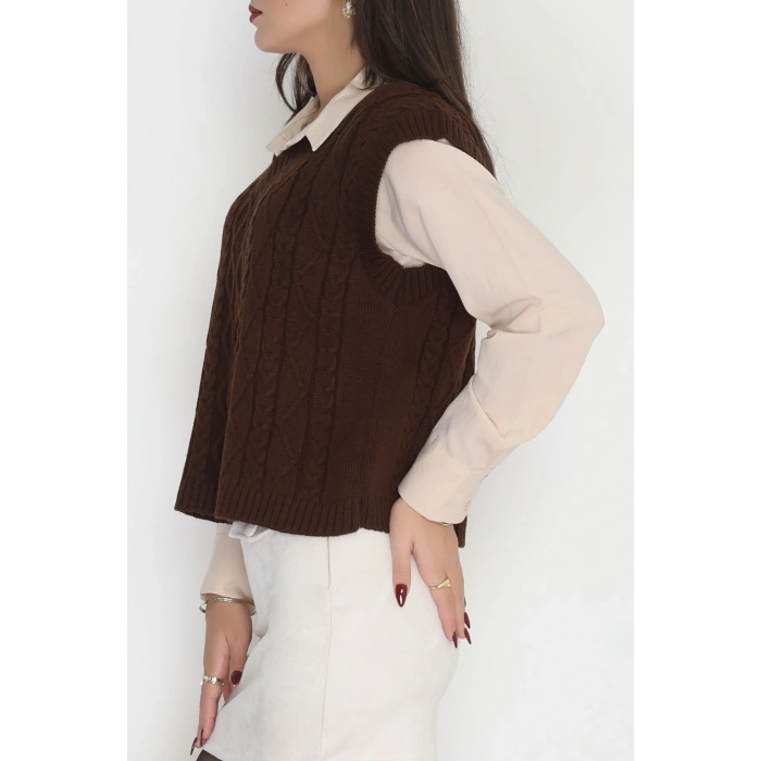 V Yaka Süveter  Kahve - 4049.1577.