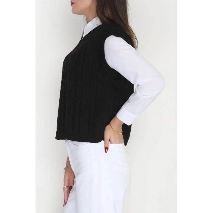 V Yaka Süveter  Siyah - 4049.1577.