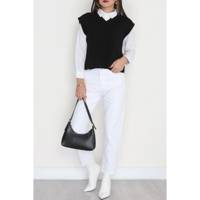 V Yaka Süveter  Siyah - 4049.1577.