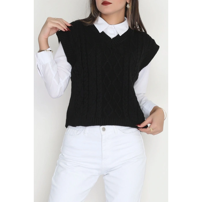 V Yaka Süveter  Siyah - 4049.1577.