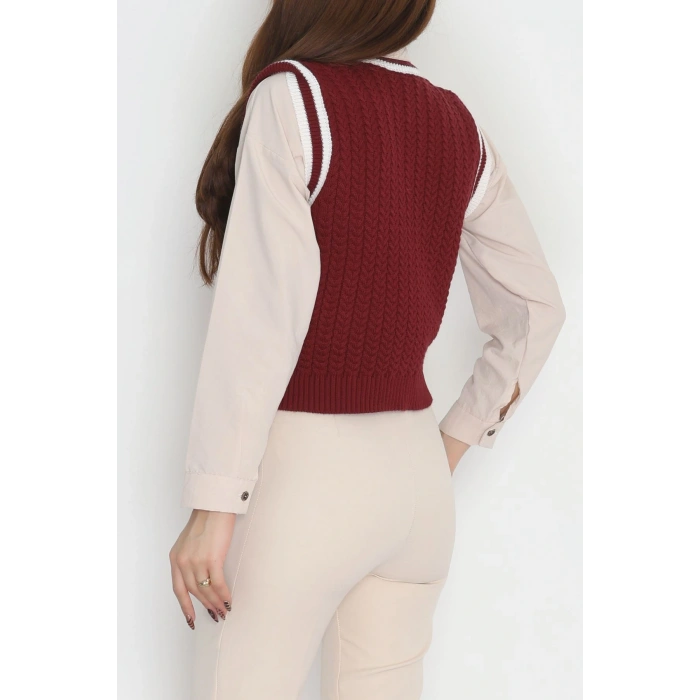 V Yaka Triko Süveter Bordolatte - 493.1577.