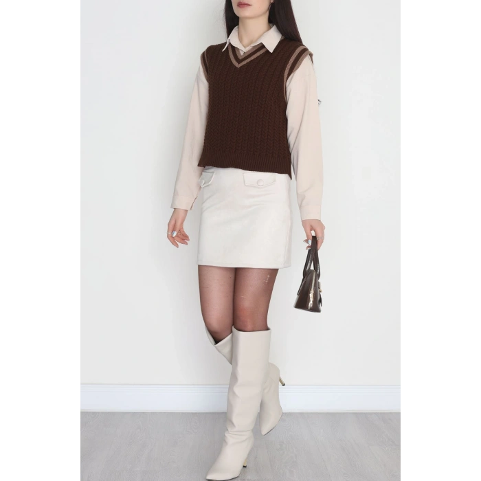 V Yaka Triko Süveter Kahvemocha - 493.1577.