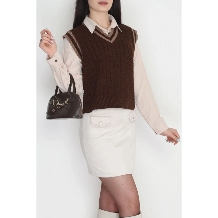 V Yaka Triko Süveter Kahvemocha - 493.1577.