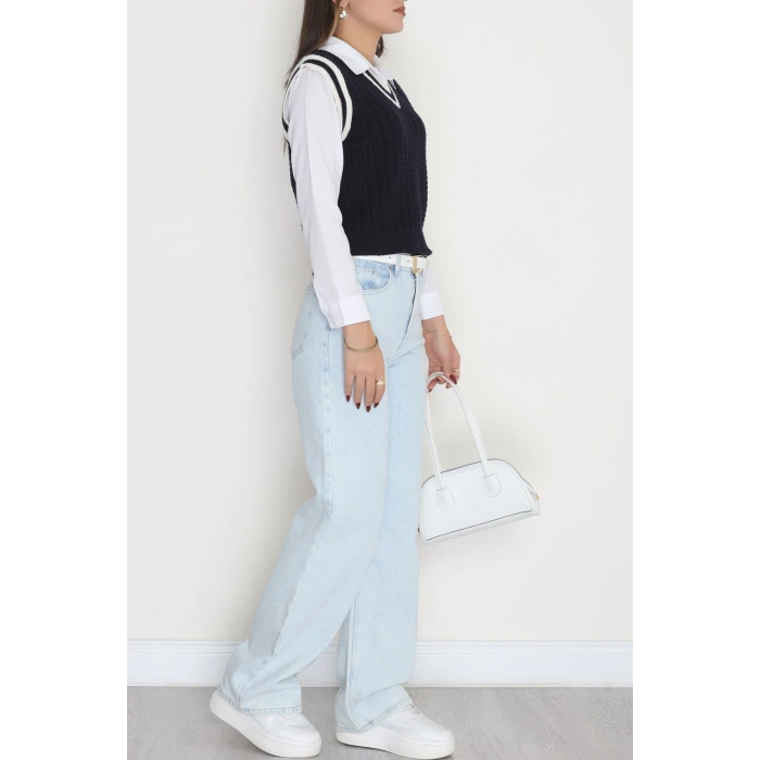 V Yaka Triko Süveter Lacivertlatte - 493.1577.