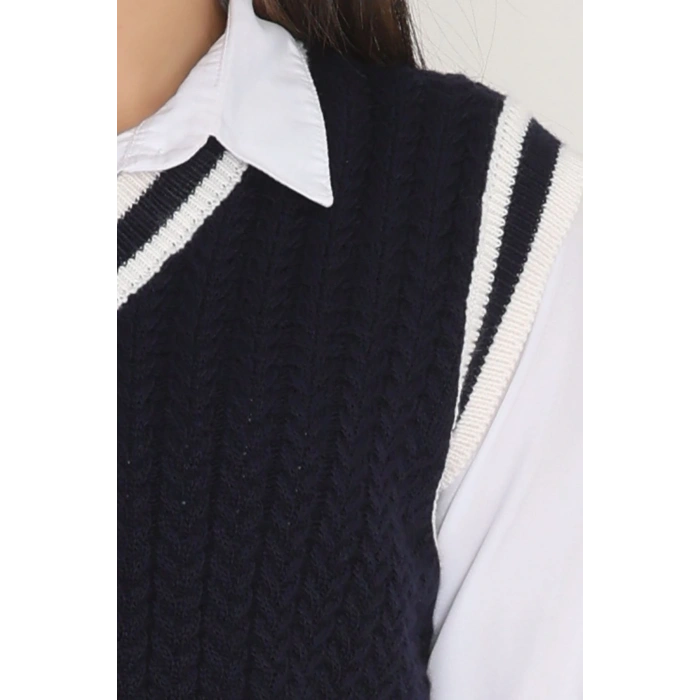 V Yaka Triko Süveter Lacivertlatte - 493.1577.