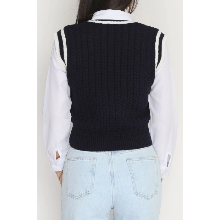 V Yaka Triko Süveter Lacivertlatte - 493.1577.