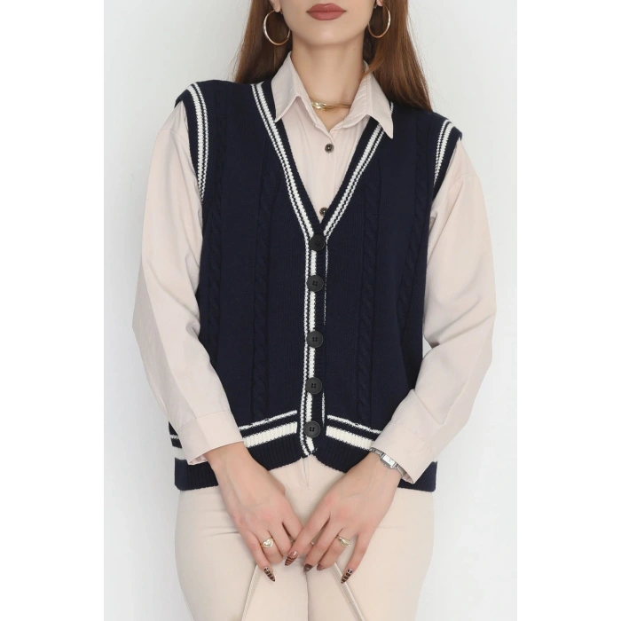 V Yaka Triko Yelek Lacivert - 2213.1765.