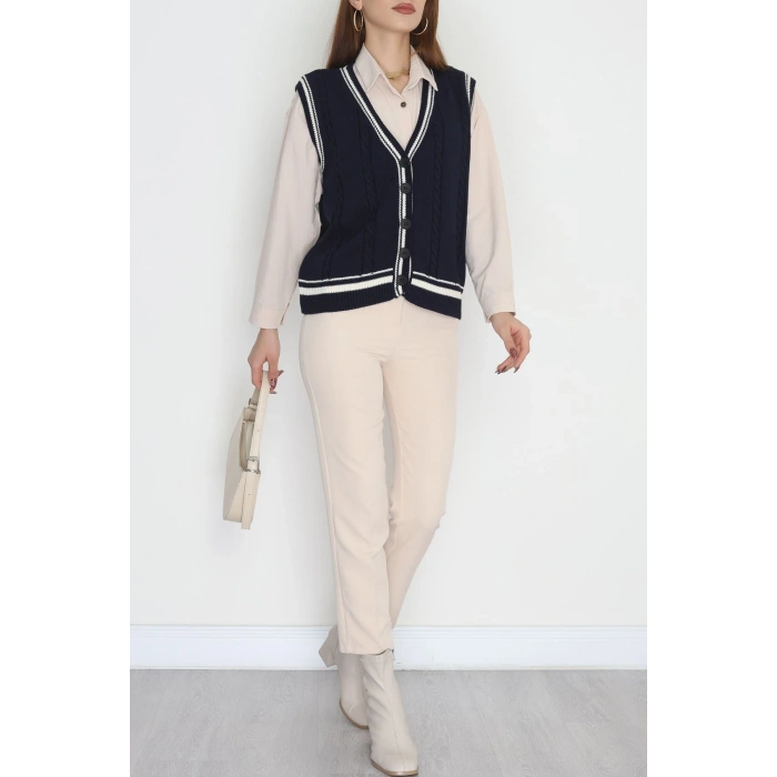 V Yaka Triko Yelek Lacivert - 2213.1765.