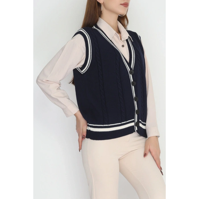 V Yaka Triko Yelek Lacivert - 2213.1765.