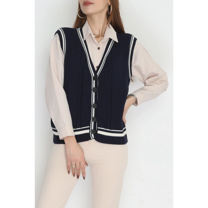 V Yaka Triko Yelek Lacivert - 2213.1765.