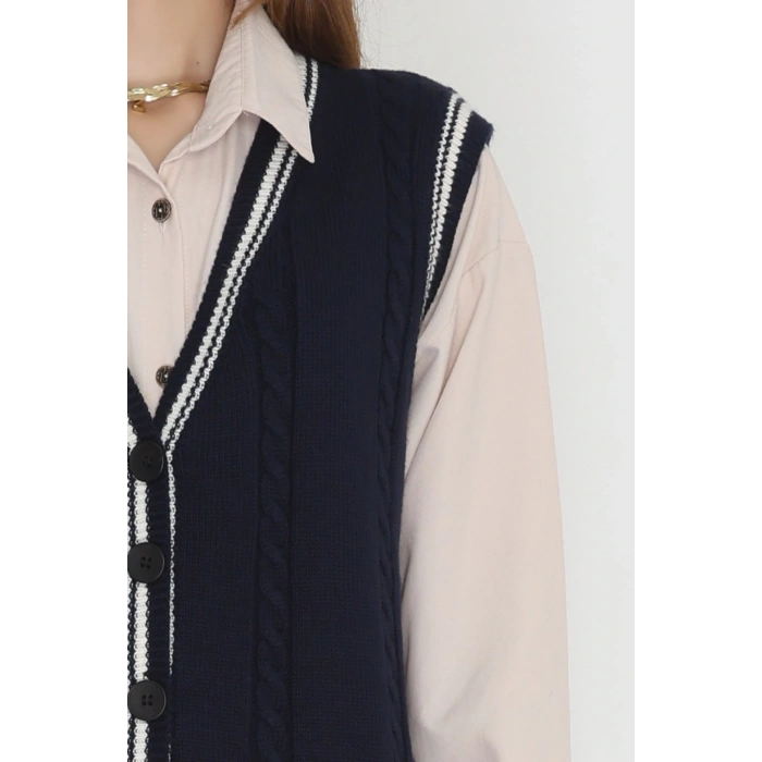 V Yaka Triko Yelek Lacivert - 2213.1765.