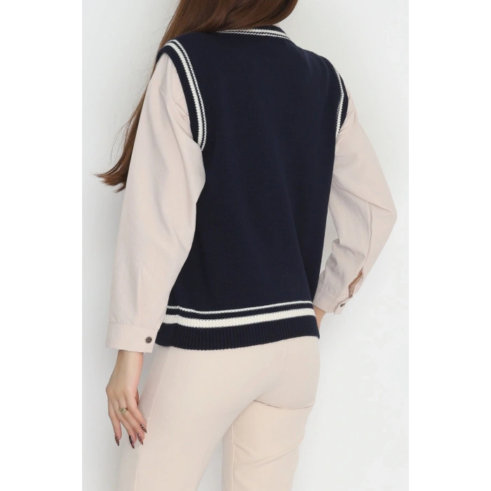 V Yaka Triko Yelek Lacivert - 2213.1765.