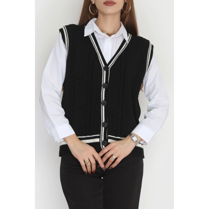 V Yaka Triko Yelek Siyah - 2213.1765.