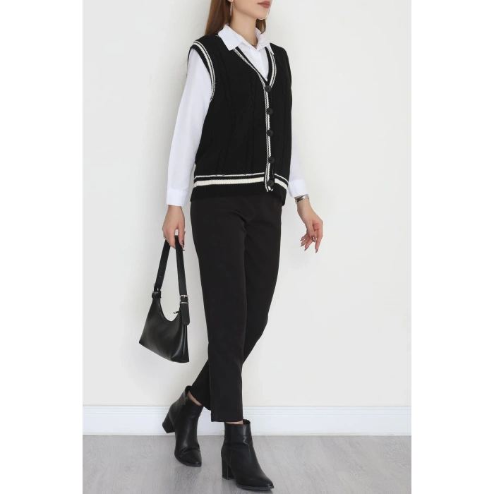 V Yaka Triko Yelek Siyah - 2213.1765.