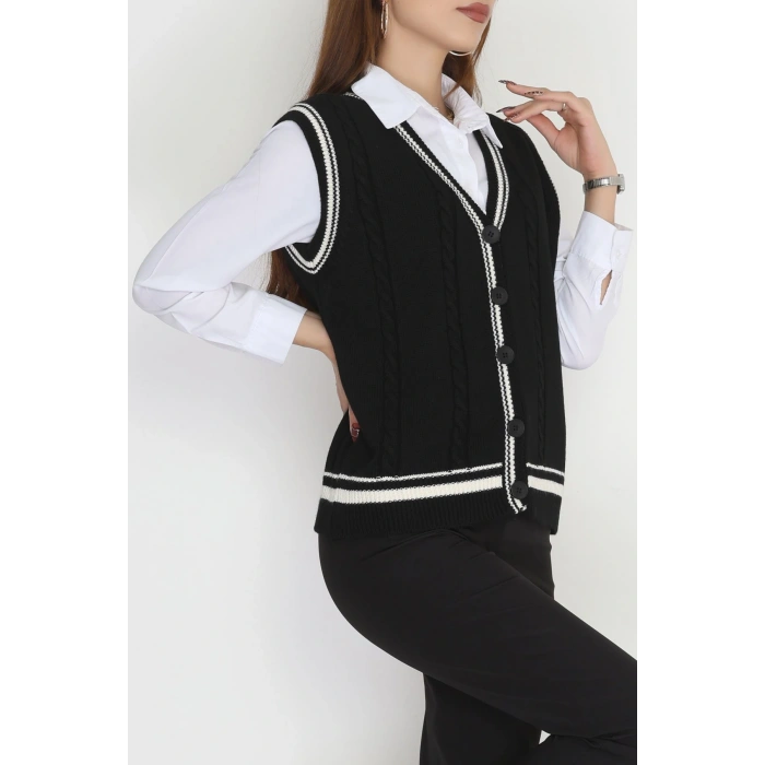 V Yaka Triko Yelek Siyah - 2213.1765.