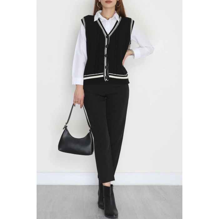 V Yaka Triko Yelek Siyah - 2213.1765.