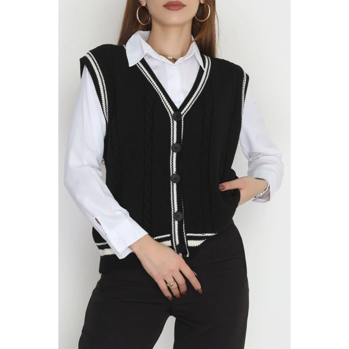 V Yaka Triko Yelek Siyah - 2213.1765.