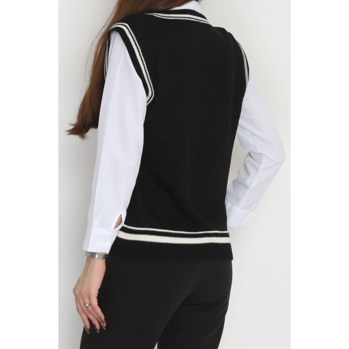 V Yaka Triko Yelek Siyah - 2213.1765.