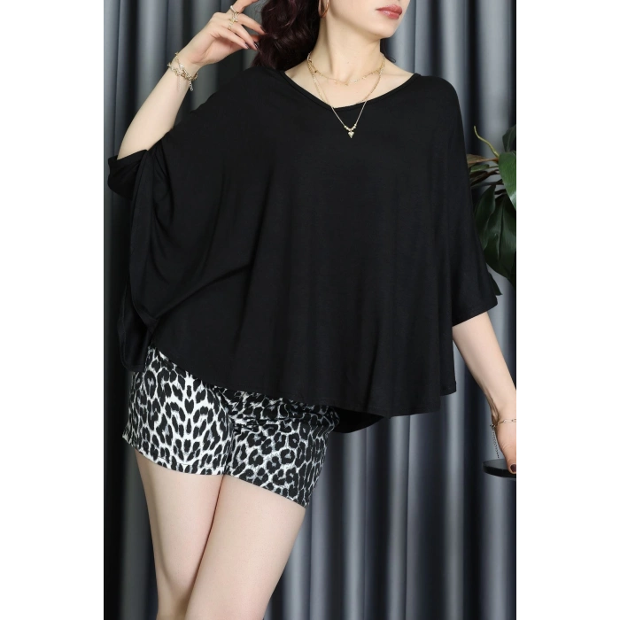 V Yakalı Salaş Viskon Bluz Siyah - 62072.1256.