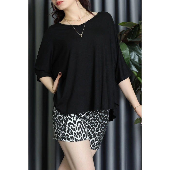 V Yakalı Salaş Viskon Bluz Siyah - 62072.1256.