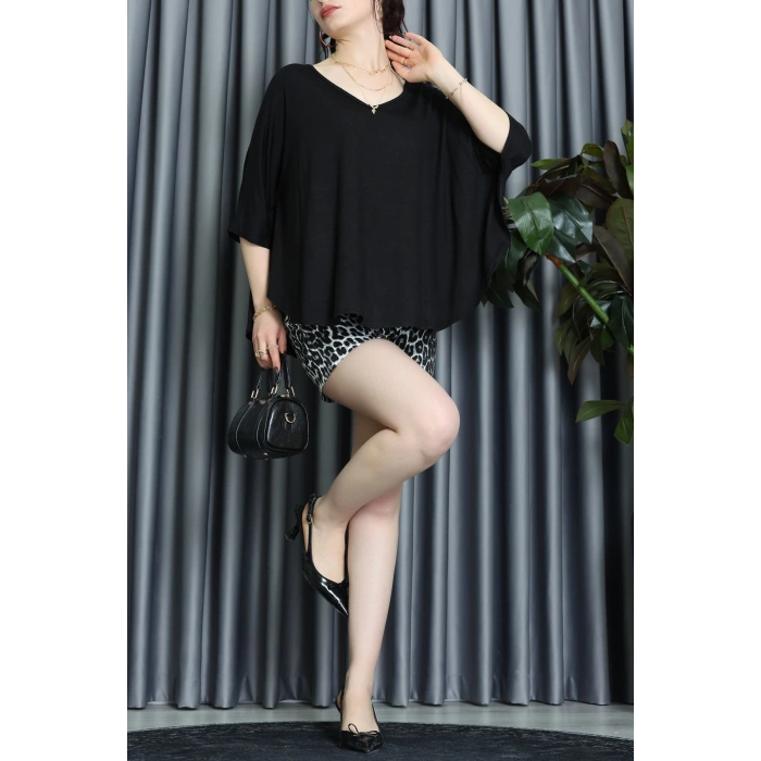 V Yakalı Salaş Viskon Bluz Siyah - 62072.1256.