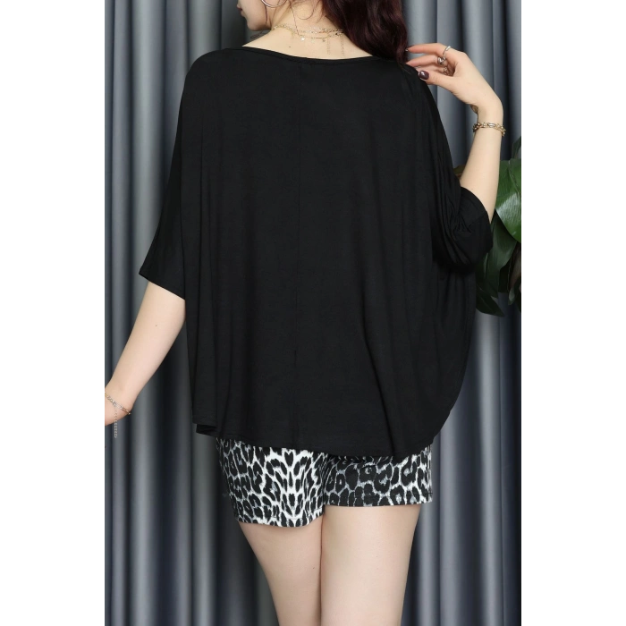 V Yakalı Salaş Viskon Bluz Siyah - 62072.1256.