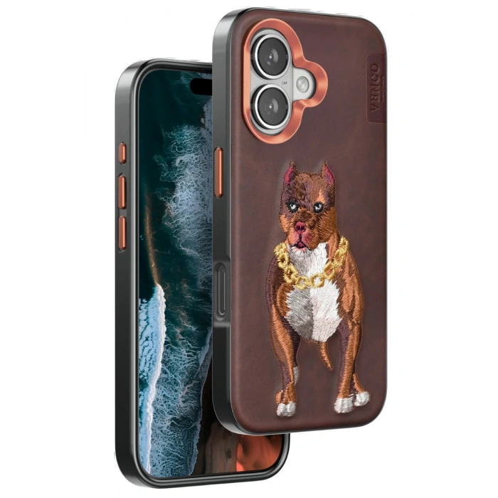 Venco iPhone 16 Perma Desenli Kapak - Kahverengi