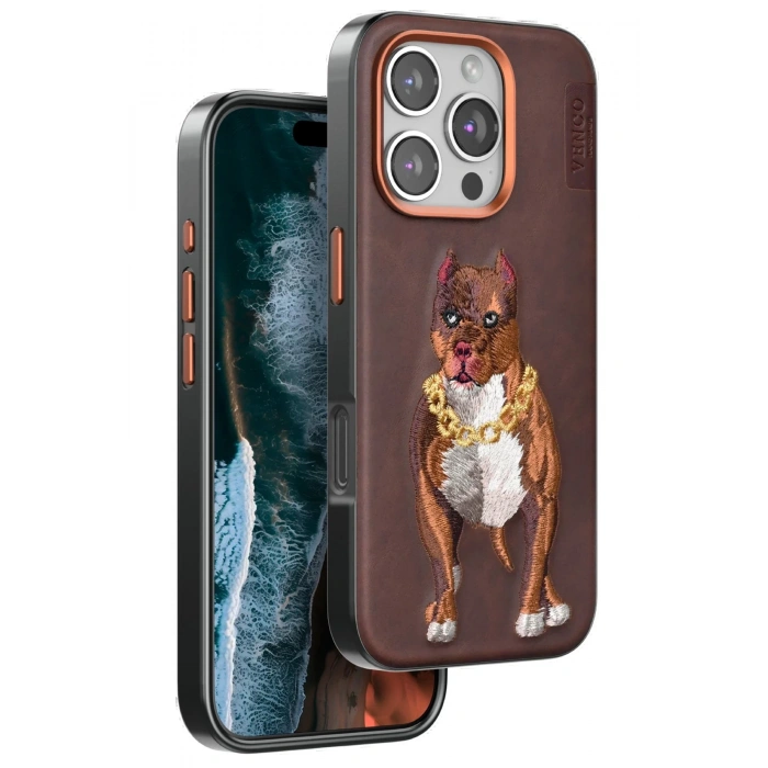 Venco iPhone 16 Pro Perma Desenli Kapak - Kahverengi