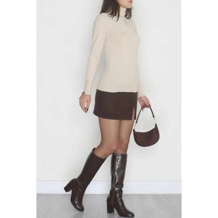 Viskon Elit Boğazlı Triko  Bej - 31057.1766.