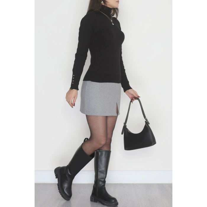 Viskon Elit Boğazlı Triko  Kırçıllısiyah - 31057.1766.