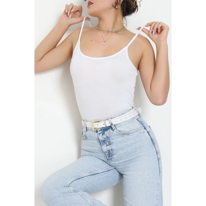 Viskon İp Askılı Çıtçıtlı Atlet Beyaz - 3500.2127.