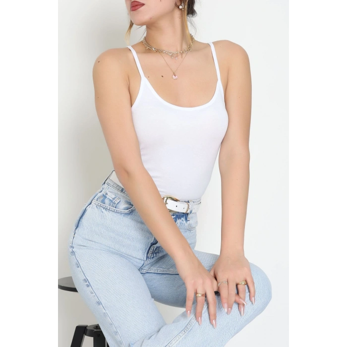 Viskon İp Askılı Çıtçıtlı Atlet Beyaz - 3500.2127.