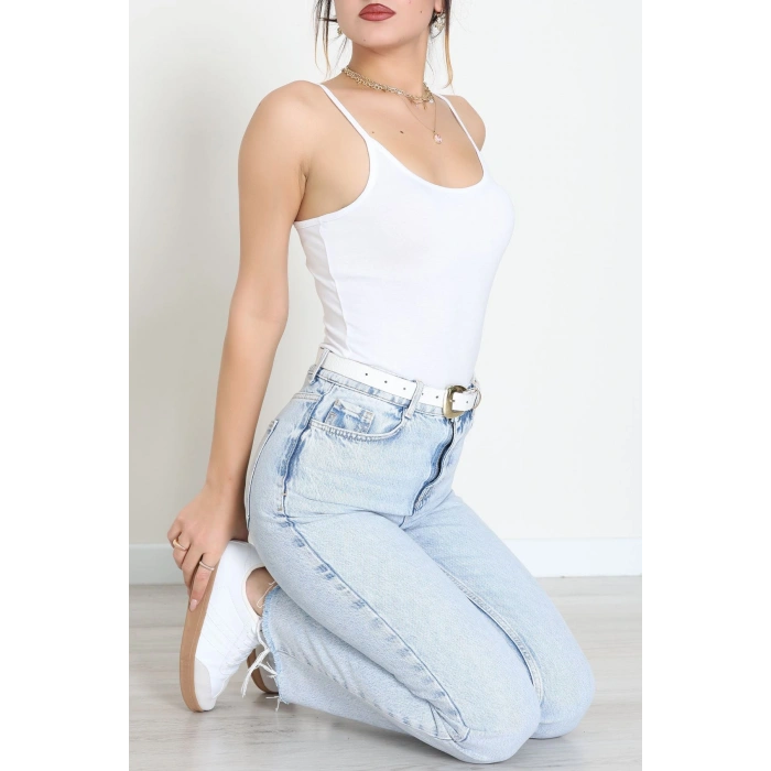 Viskon İp Askılı Çıtçıtlı Atlet Beyaz - 3500.2127.