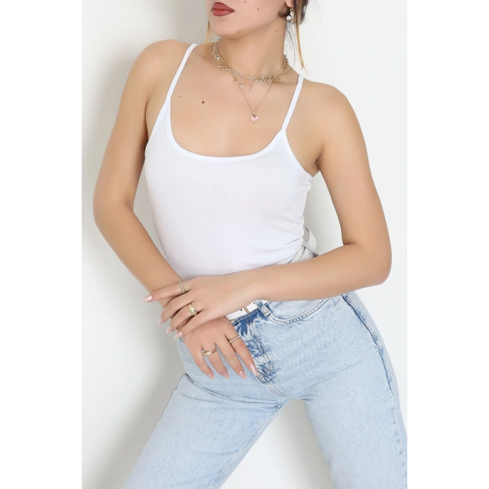 Viskon İp Askılı Çıtçıtlı Atlet Beyaz - 3500.2127.