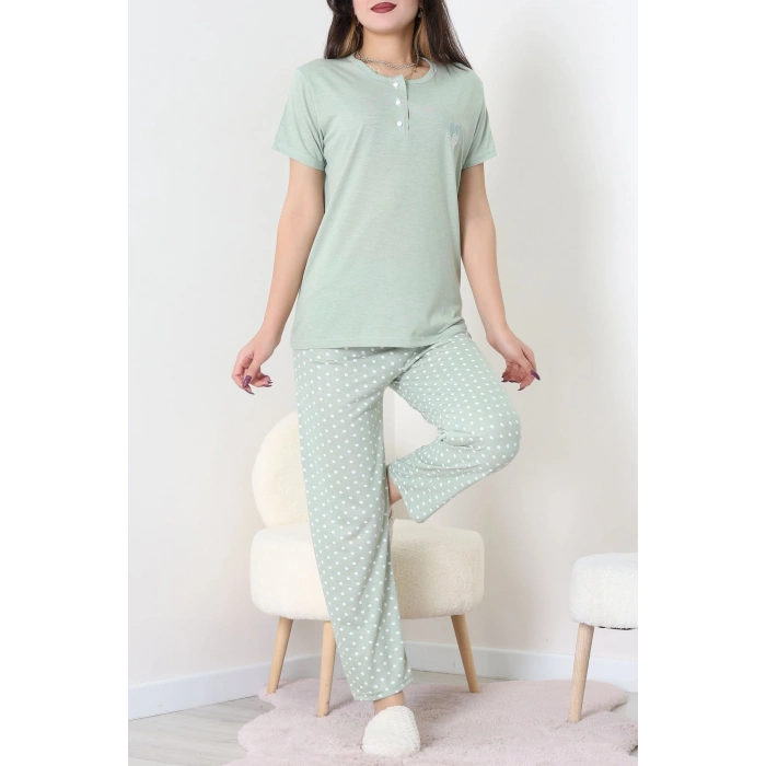 Viskon Kumaş Kısa Kol Pijama Takımı Mint - 31859.2123.