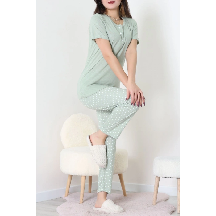 Viskon Kumaş Kısa Kol Pijama Takımı Mint - 31859.2123.