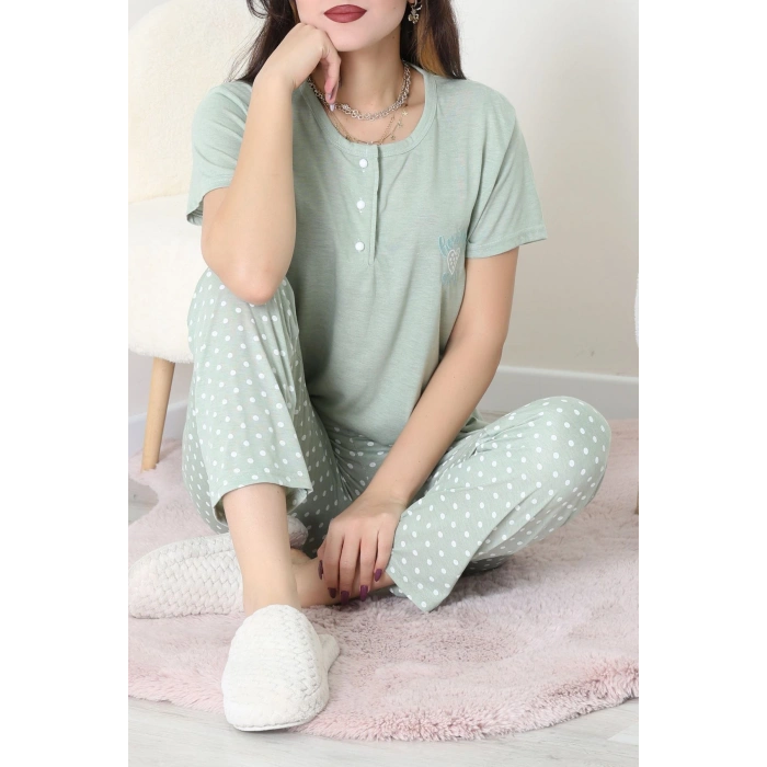 Viskon Kumaş Kısa Kol Pijama Takımı Mint - 31859.2123.