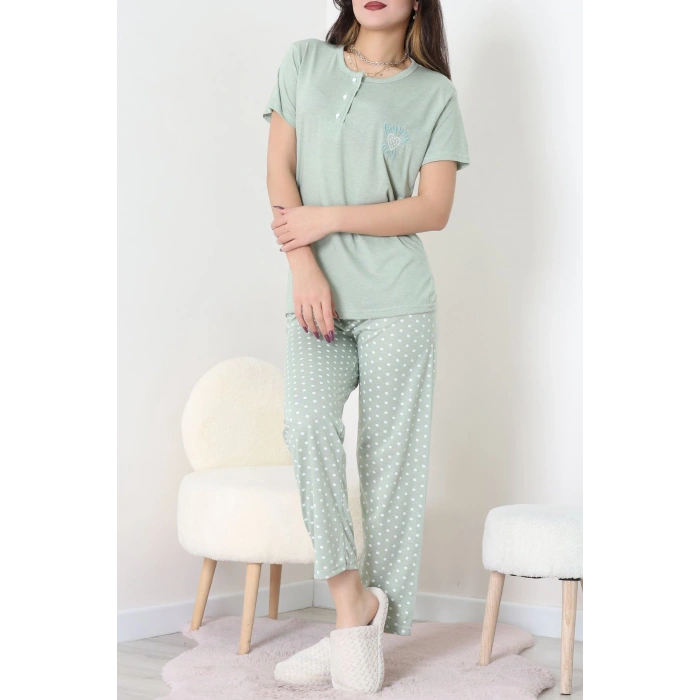 Viskon Kumaş Kısa Kol Pijama Takımı Mint - 31859.2123.