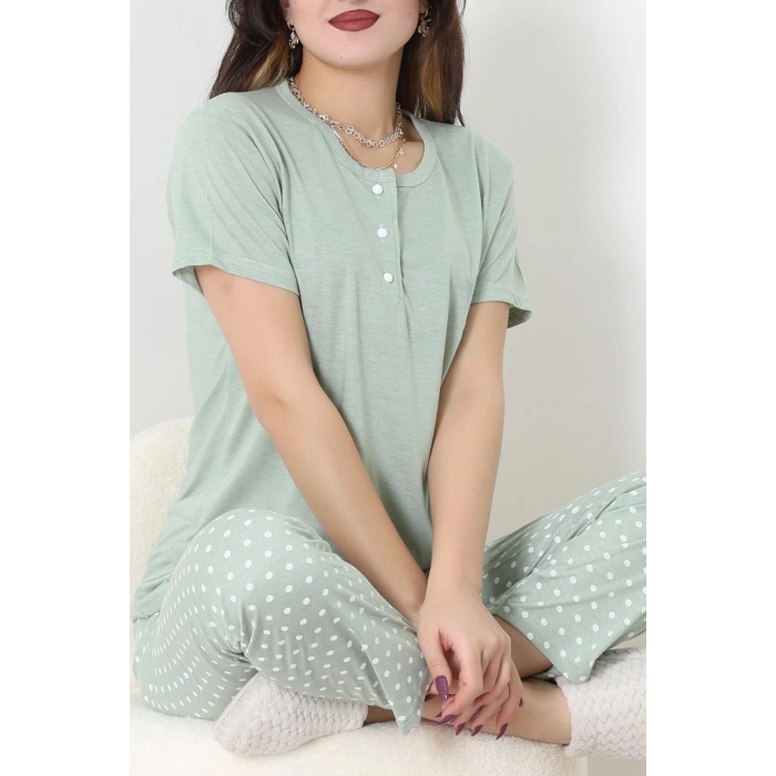 Viskon Kumaş Kısa Kol Pijama Takımı Mint - 31859.2123.
