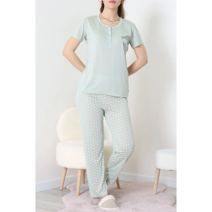 Viskon Kumaş Kısa Kol Pijama Takımı Mint1 - 31859.2123.