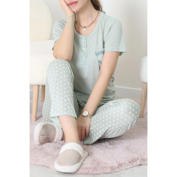Viskon Kumaş Kısa Kol Pijama Takımı Mint1 - 31859.2123.