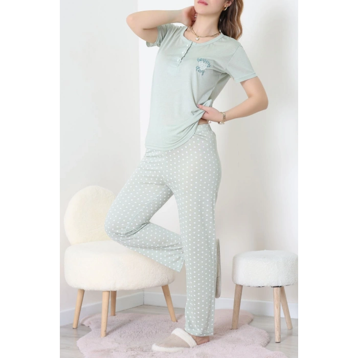 Viskon Kumaş Kısa Kol Pijama Takımı Mint1 - 31859.2123.