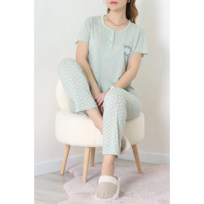 Viskon Kumaş Kısa Kol Pijama Takımı Mint1 - 31859.2123.