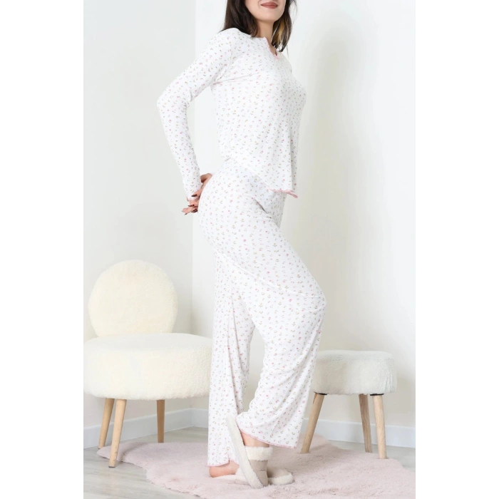 Viskon Ribana Baharlık Fiyonklu Pijama Takımı Çiçek - 785.1287.