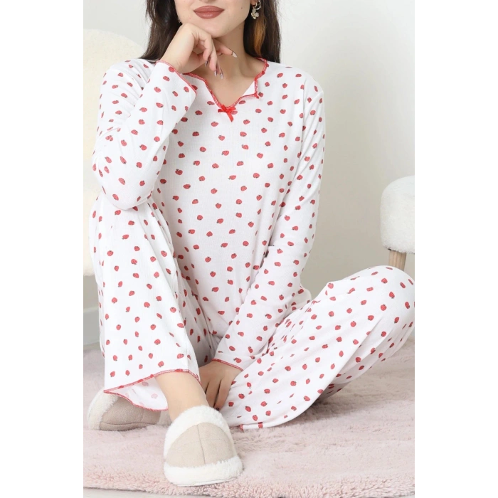 Viskon Ribana Baharlık Fiyonklu Pijama Takımı Çilek - 785.1287.