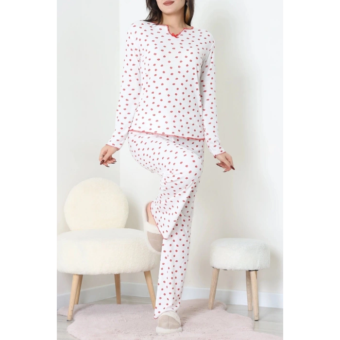 Viskon Ribana Baharlık Fiyonklu Pijama Takımı Çilek - 785.1287.