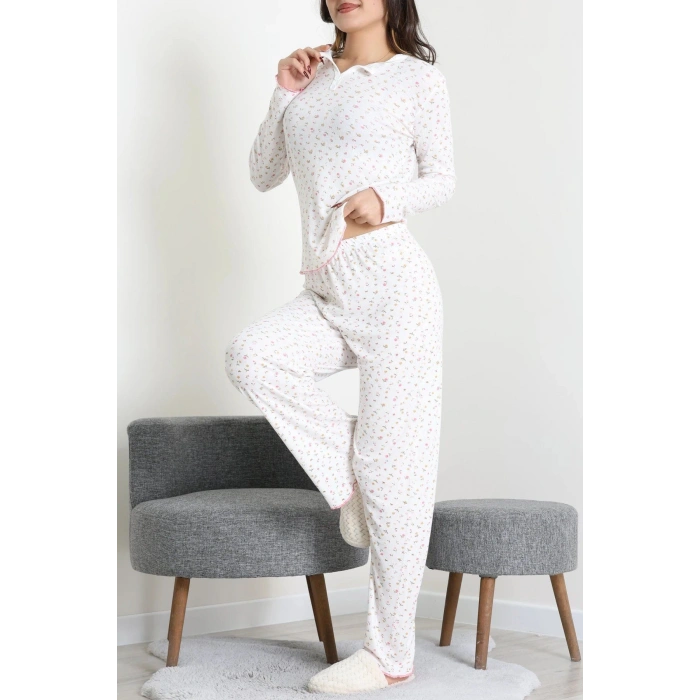 Viskon Ribana Baharlık Pijama Takımı Beyazçiçek - 791.1287.
