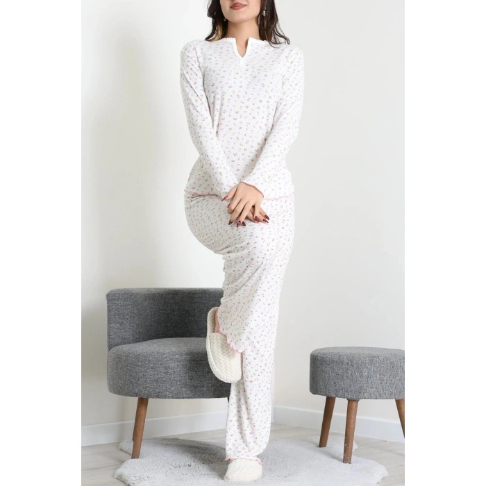 Viskon Ribana Baharlık Pijama Takımı Beyazçiçek - 791.1287.